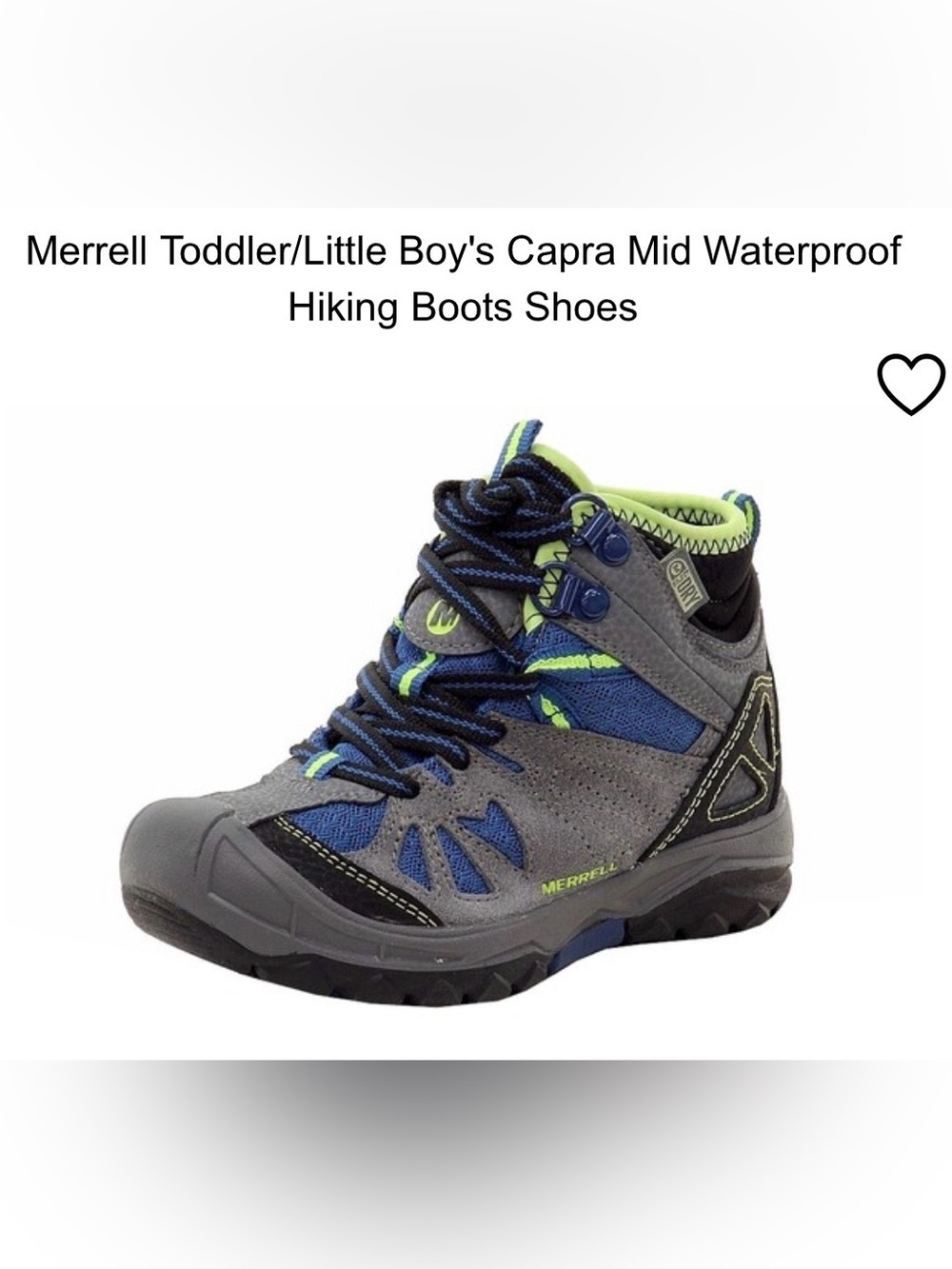 Merrell Kids Capra Mid Waterproof Hiking Boots, Gray Size 10.5 (Toddler)